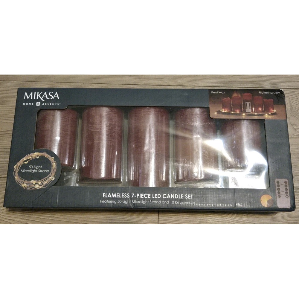 Mikasa Home Accents Flameless 7 Piece LED Candle Set Red NEW